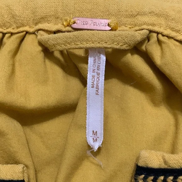 Free People Women’s Embroidered Linen Blend Blouse Jacket Mustard Hippie Boho M - Picture 7 of 12